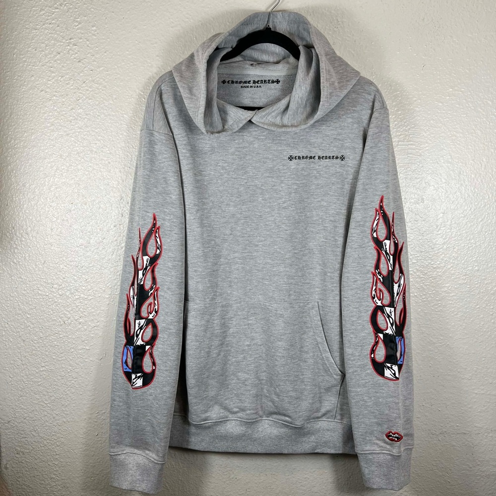 Chrome Hearts Gray Hoodie with Red and Black Graphics
